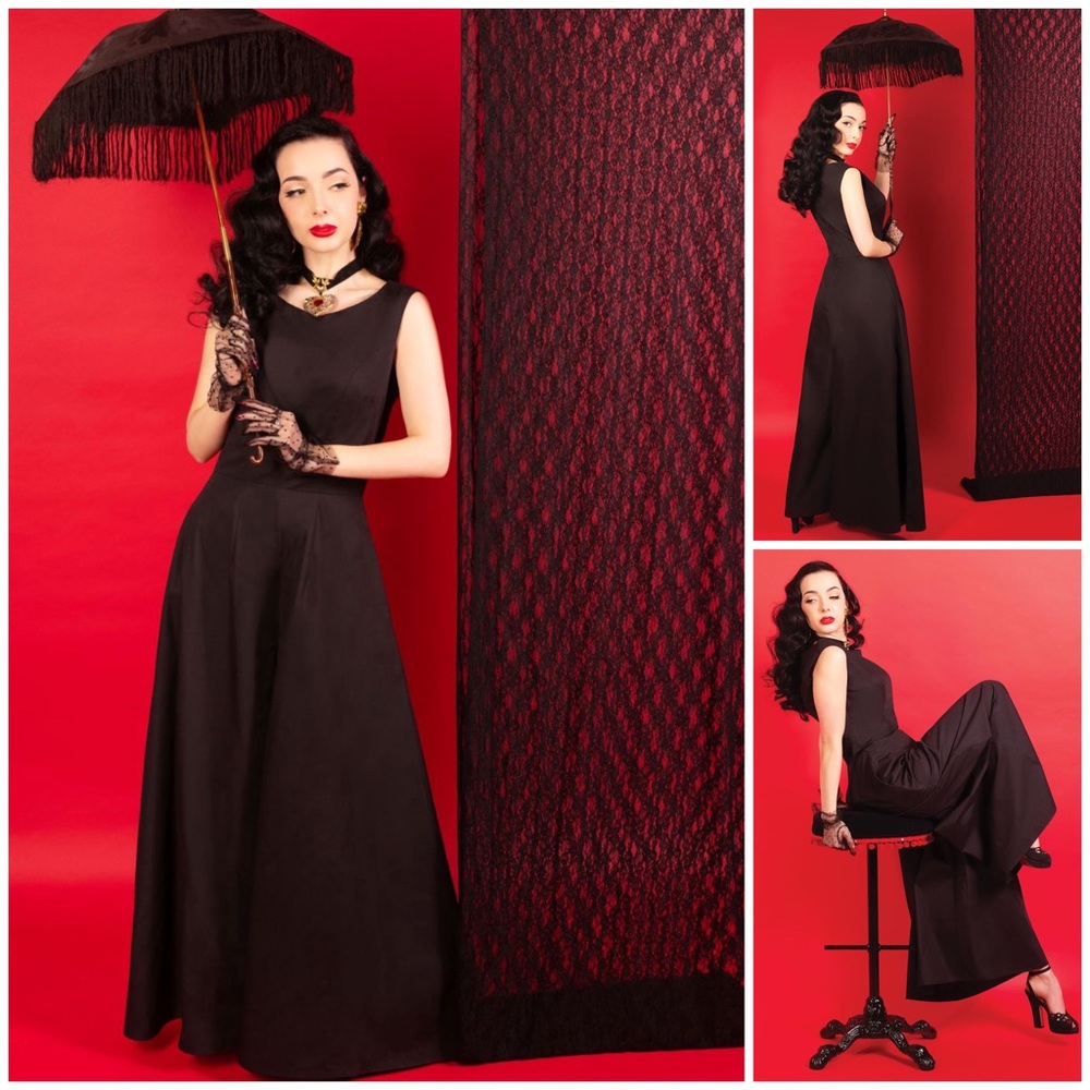 🎬 What Katie Did, Flora Black Beach Pajamas Sleeveless Wide-Leg Jumpsuit